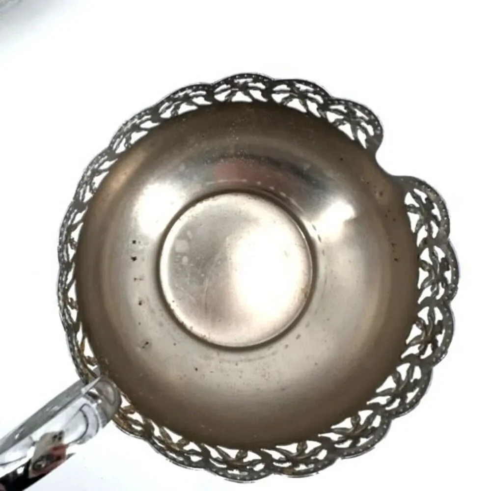 Vintage Silverplate Handle Glass Open Sugar and Creamer‎ Set Cobalt Blue Large
